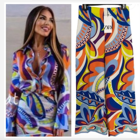 ZARA CO-ORD PUCCI MULTI PRINT HIGH RISE TROUSERS - Picture 5 of 12